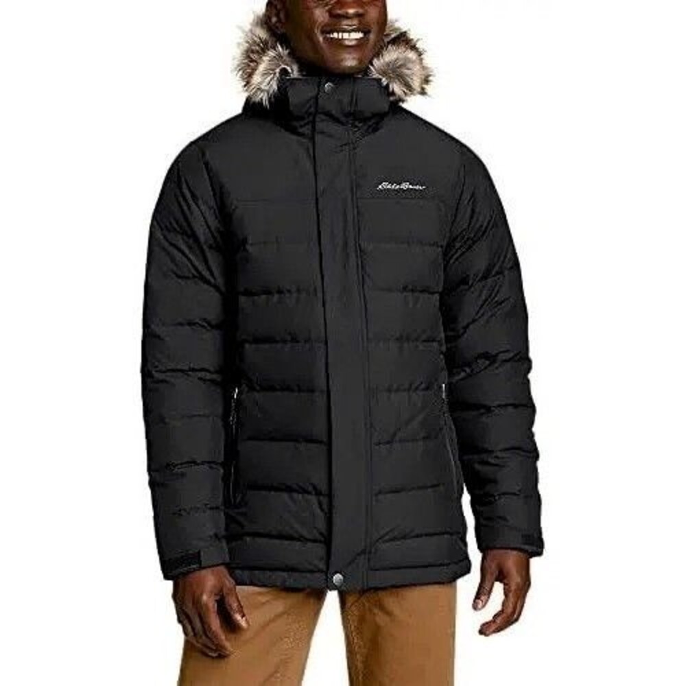 Eddie Bauer Black Boundary Pass Down Puffer Parka Removable Hood Men Size XLT